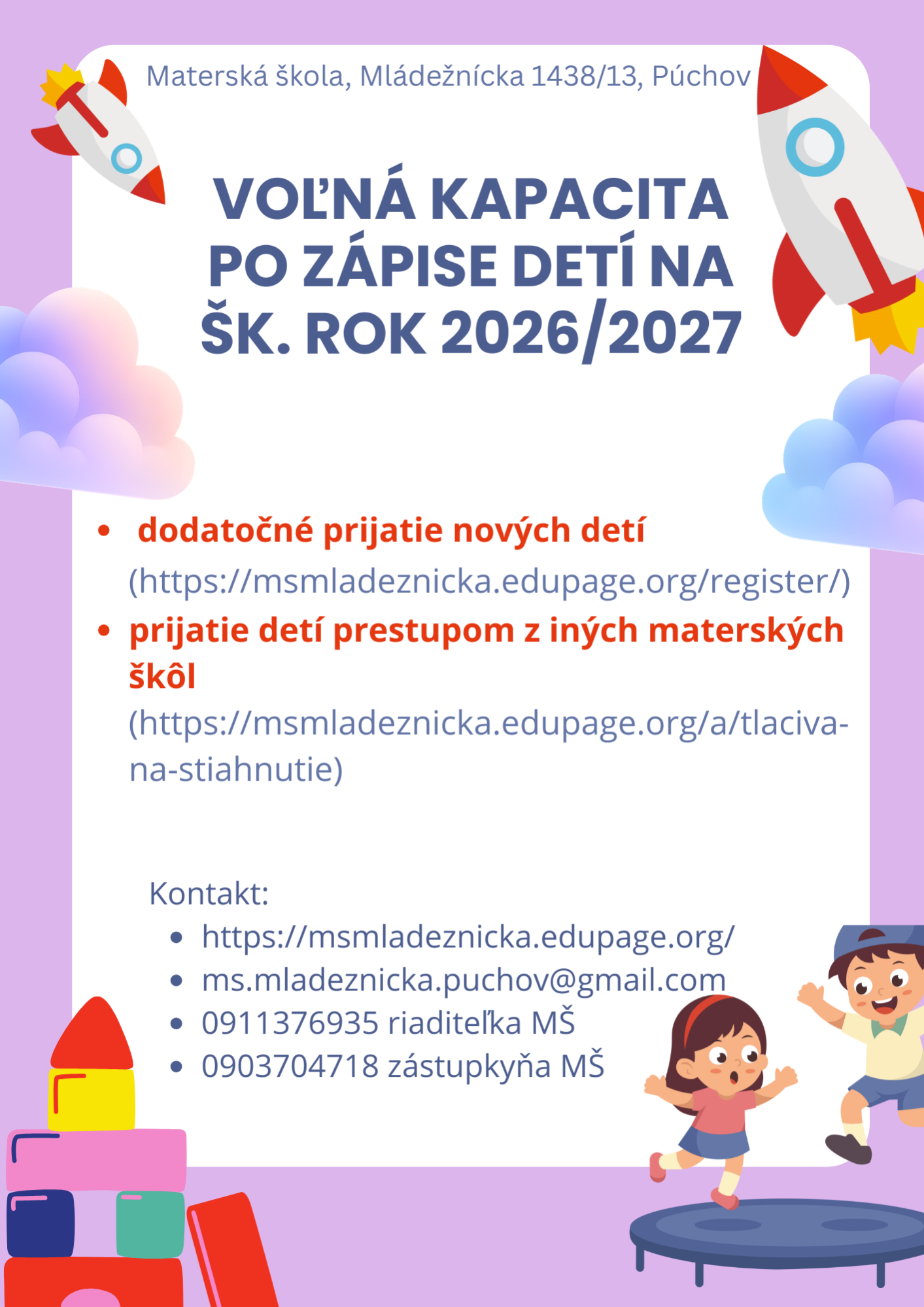 VOĽNÁ KAPACITA PO ZÁPISE DETÍ DO MŠ - Obrázok 1