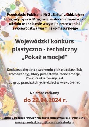 Wojewódzki konkurs plastyczno - techniczny, pt. "Pokaż emocje". - Obrazek 1