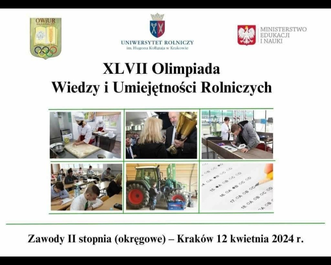 XLVII Olimpiada Wiedzy i Umiejętności Rolniczych na Uniwersytecie Rolniczym w Krakowie! - Obrazek 1