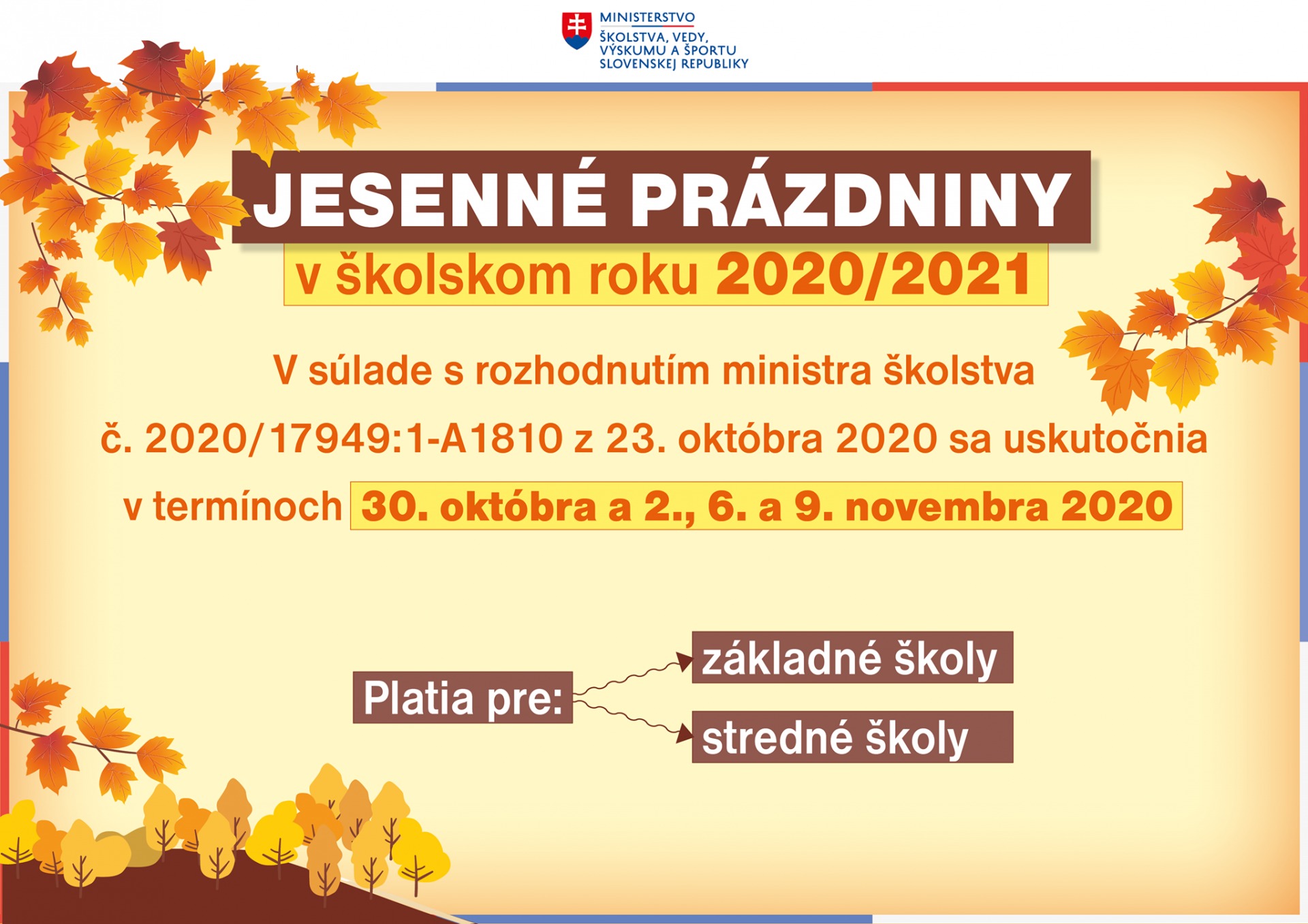 Jesenné prázdniny 2020/2021 - Obrázok 1