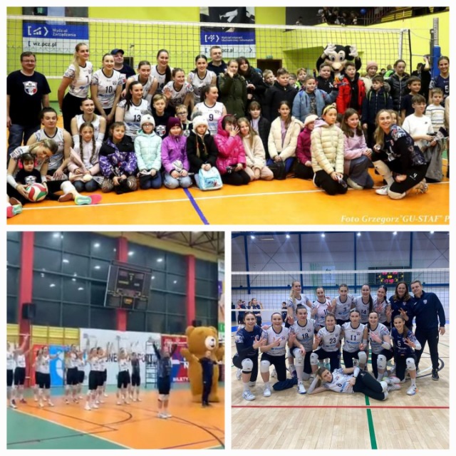 uczniowie z Lindowa kibicują żeńskiej drużynie siatkówki EWDAR KS Silesia Częstochowa podczas zwycięskiego meczu 